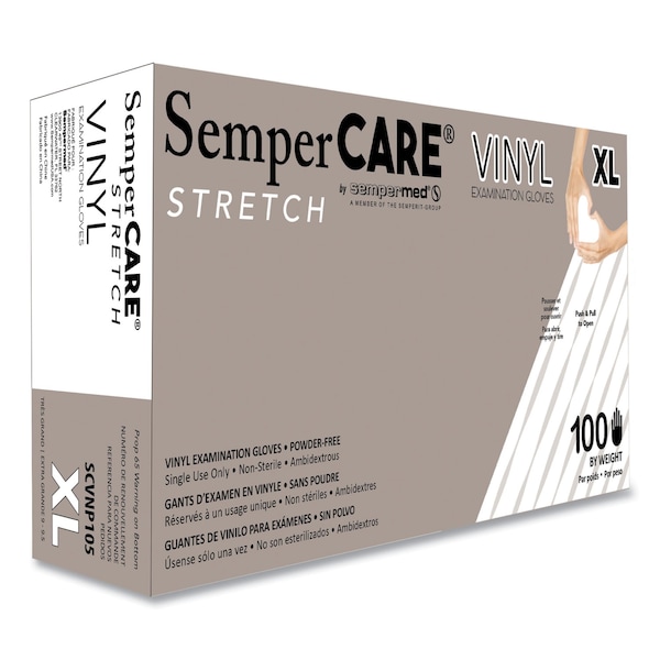Sempercare Syn-Stretch, Disposable Gloves, 5 mil Palm, Stretch Vinyl, Powder-Free, XL, 1000 PK, Cream SCVNP105 - main